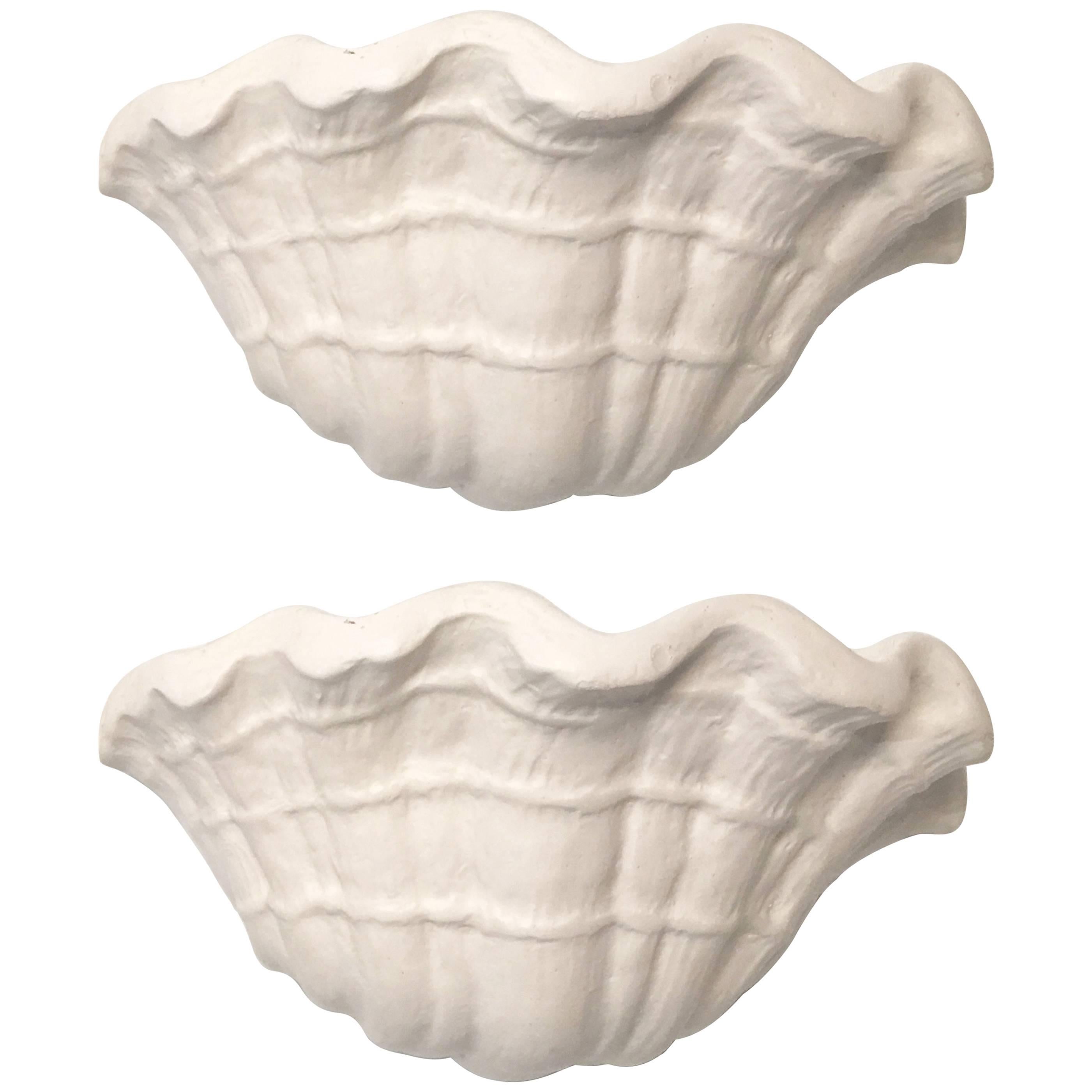 Exquisite Pair of Plaster Shell Sconces Attributed to John Dickinson