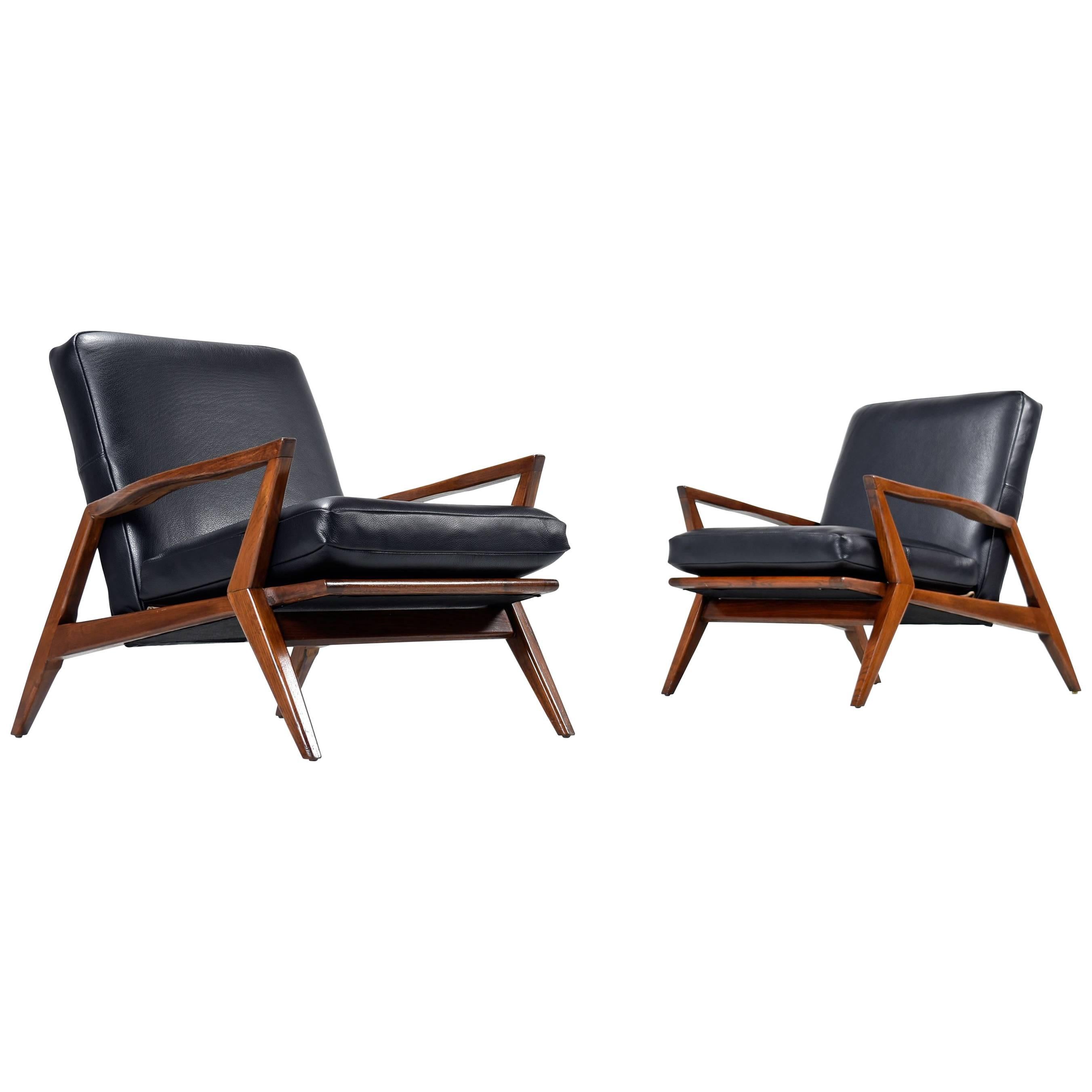 Mid-Century Modern Armchairs in Leather