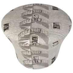 Pierre Paulin Stool in Piero Fornasetti Scala a Chiocciola Di Notte Fabric, 1950s