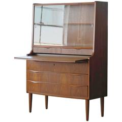 Danish Mid-Century Teak Secretary with Glass Sliding Doors