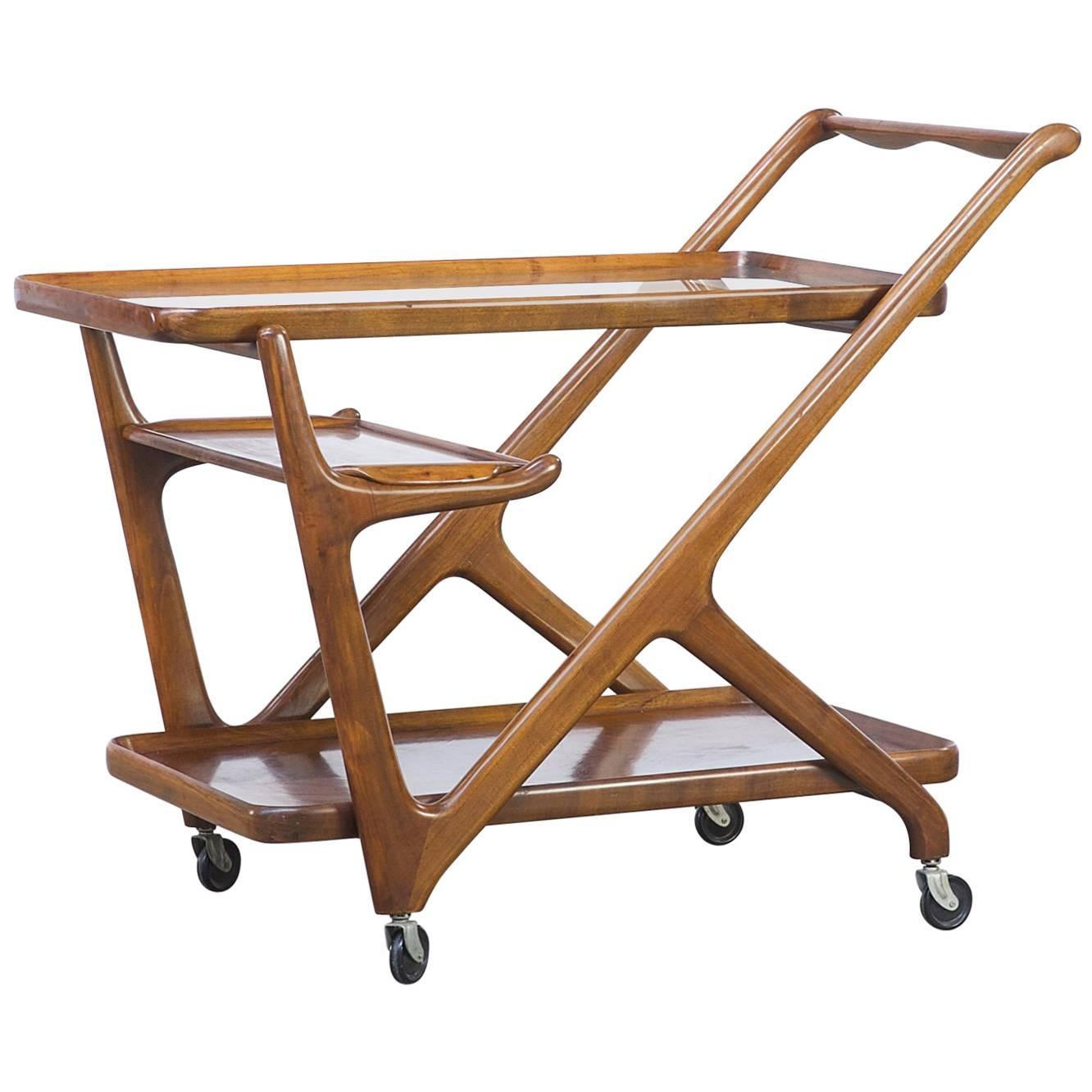 1950s Mahogany Cesare Lacca Thee Trolley, Serving Bar for Cassina For Sale