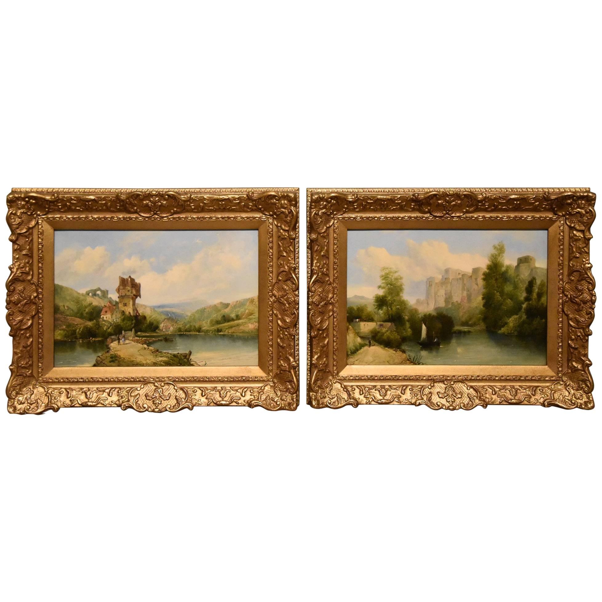 "Continental River Views" Pair by Alfred Henry Vickers For Sale