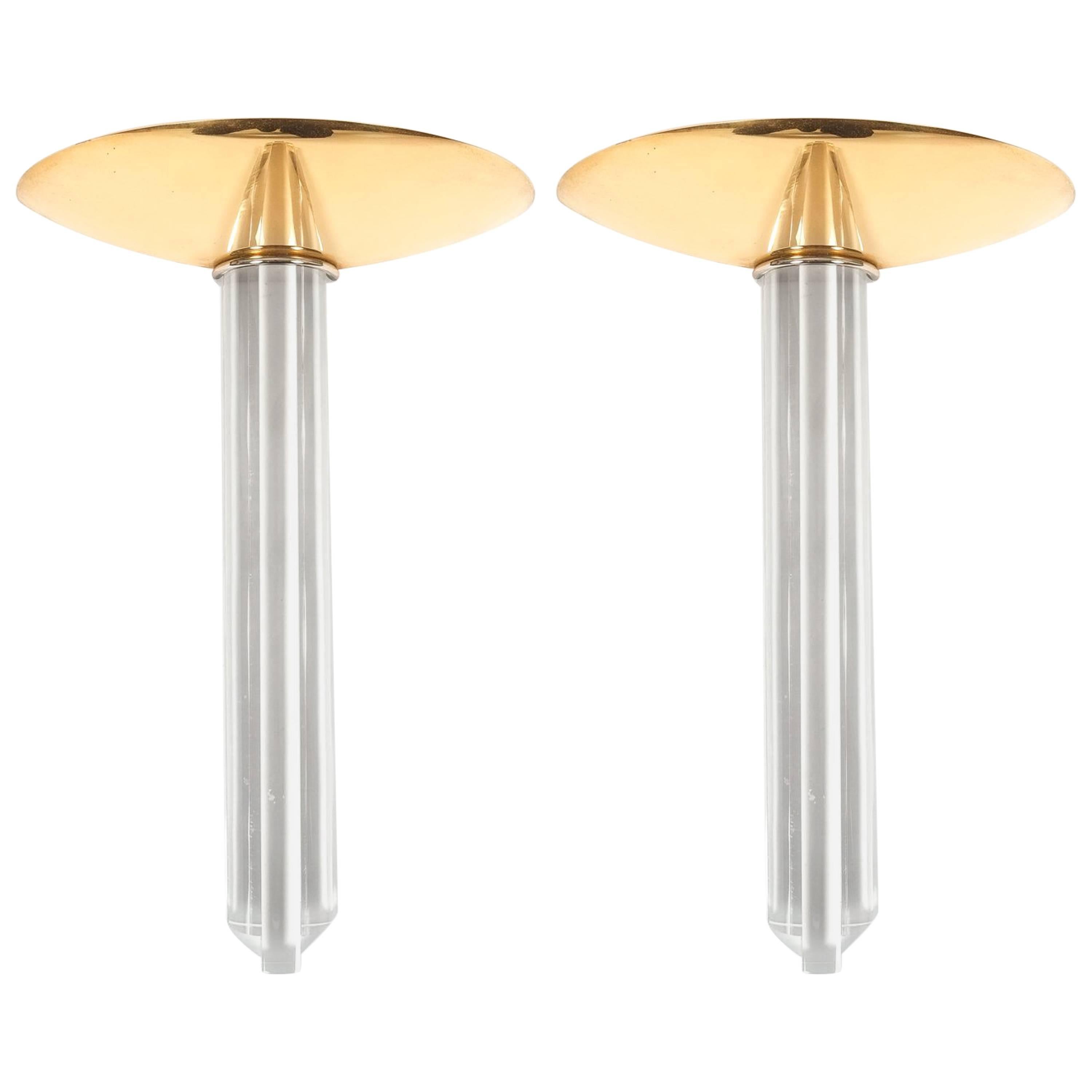 Brass Lucite  Wall Lamps Uplights Style of Jean Perzel, France 1970
