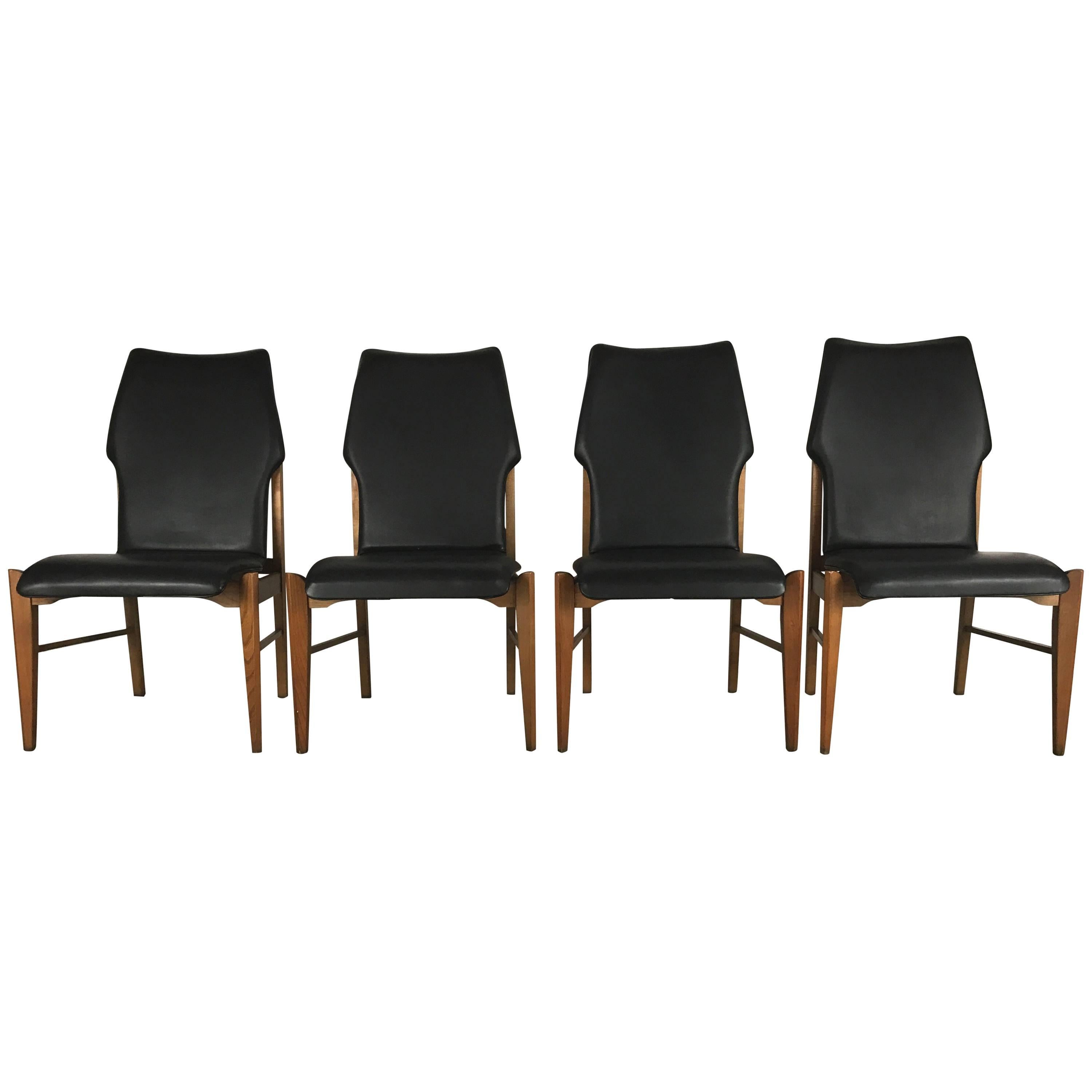 Set of Four Mid-Century Modern High Back Dining Chairs in Walnut by Lane