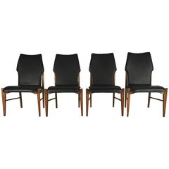 Set of Four Mid-Century Modern High Back Dining Chairs in Walnut by Lane
