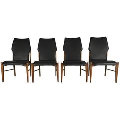 Set of Four Mid-Century Modern High Back Dining Chairs in Walnut by Lane