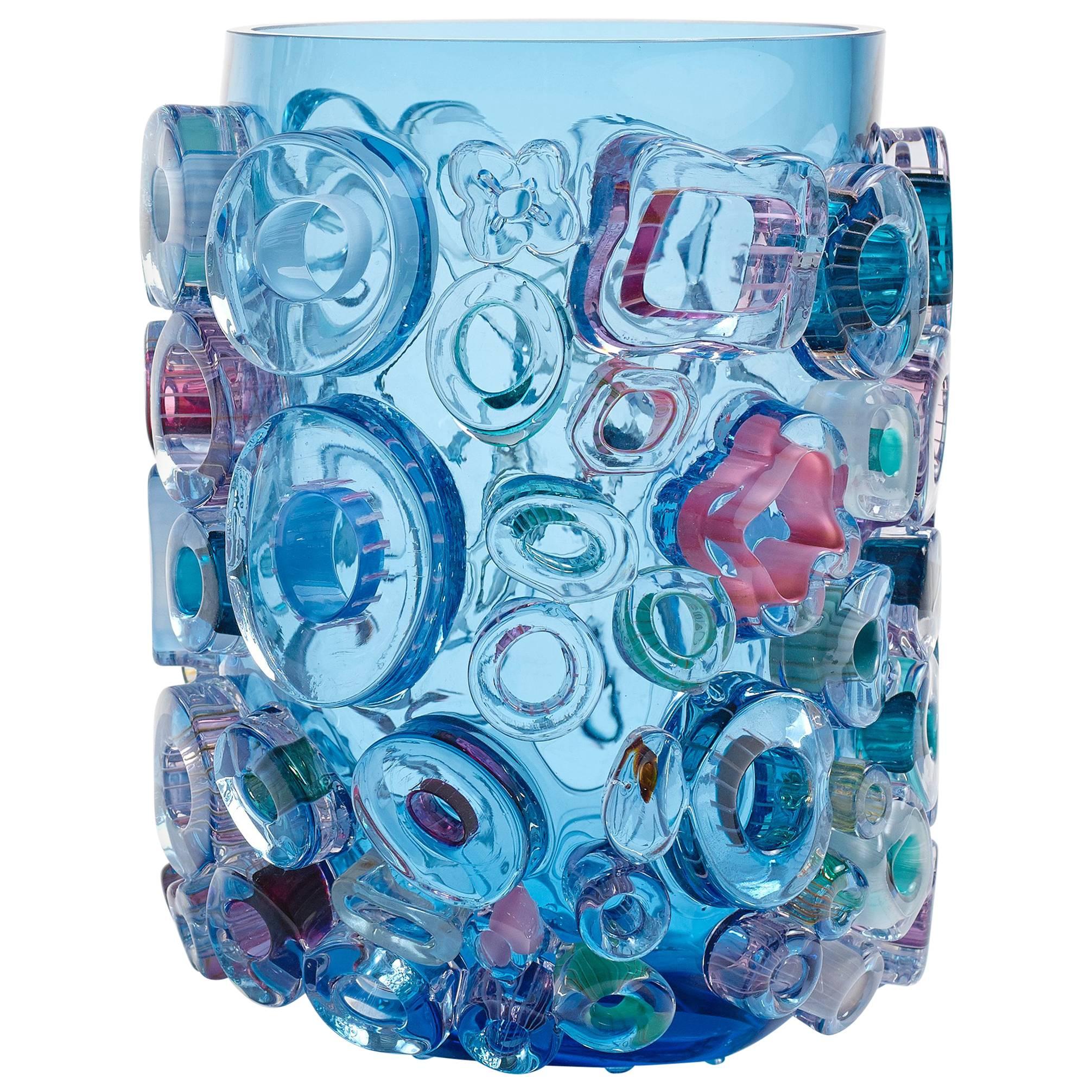 Blue Blown Glass Vase Murano Style by Sabine Lintzen For Sale