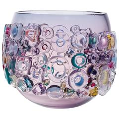 Purple Blown Glass Large Bowl, Sculptural Glass Vessel by Sabine Lintzen