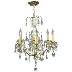 Vintage French Six-Light Bronze and Cut Crystal Chandelier, circa 1950