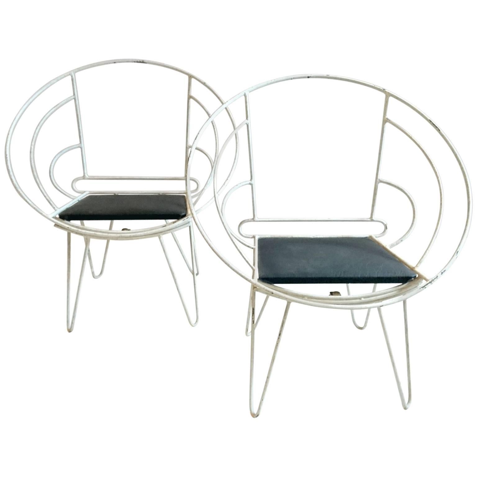 Art Deco Iron Deck Chairs in White Sweden 