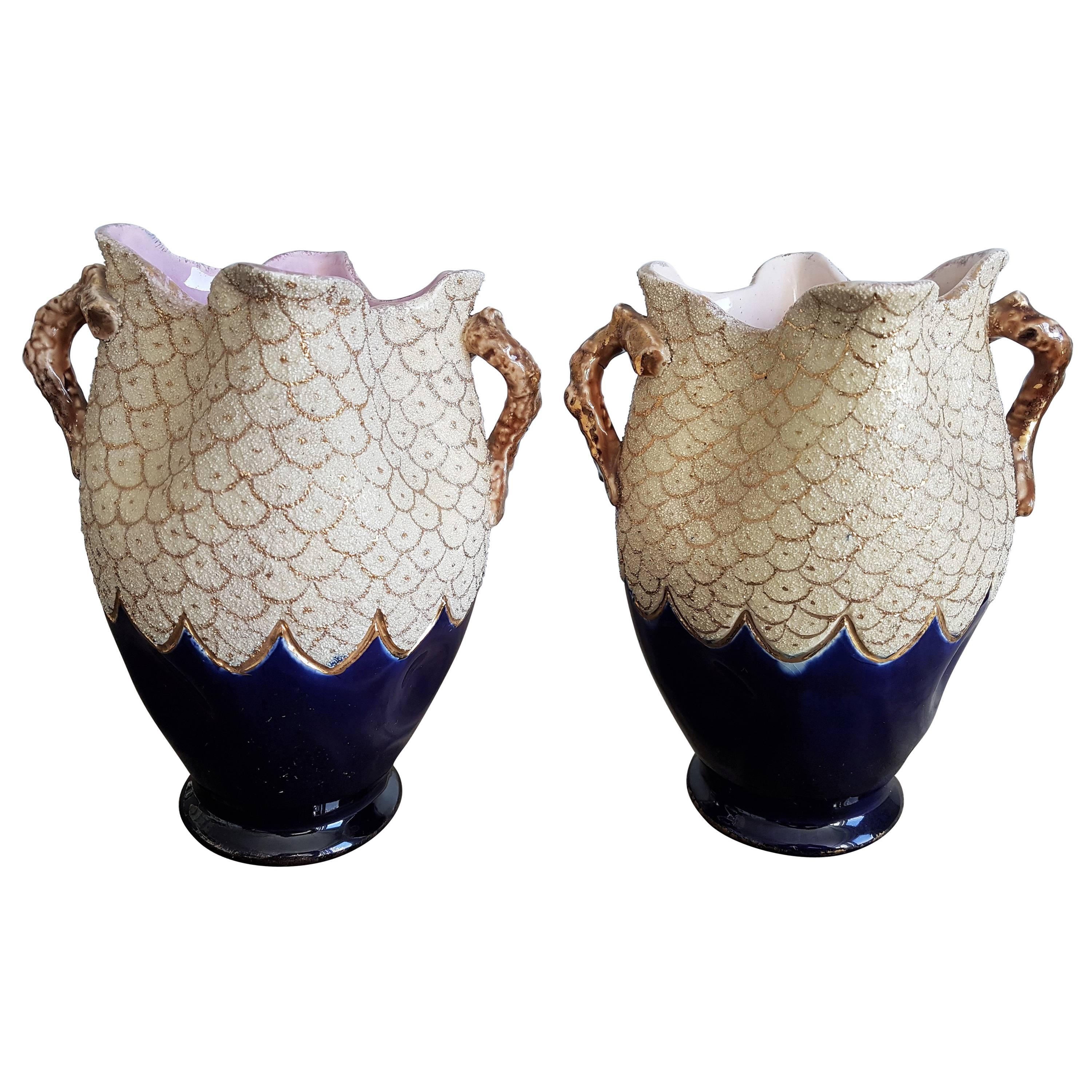 Bleu de Sèvres and Gold Pair of Vases France 1950