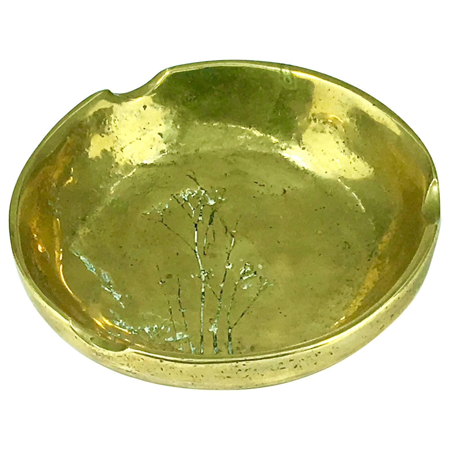 Solid Bronze Ashtray with Vegetal Pattern For Sale