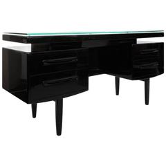 1970s Danish Black Bureau Desk of Five Drawers