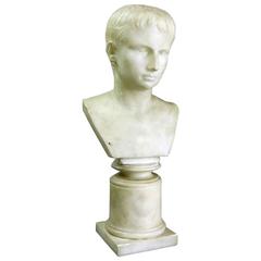 Classical Italian Carved Marble Bust of Young Caesar Augustus, circa 1870