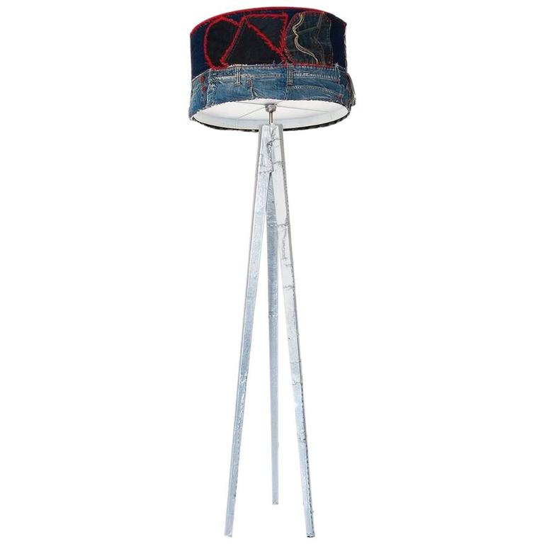 Unique Handmade Bohemian Rock And Roll Style Vintage Denim Floor Unique Handmade Bohemian Rock Roll Style Vintage Denim Floor Lamp For