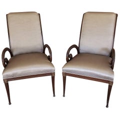 Pair of Gorgeous Carved Walnut and Upholstered Armchairs