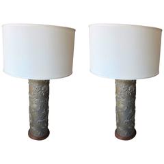 Magnifique paire de lampes de bureau en forme de rouleau de papier peint