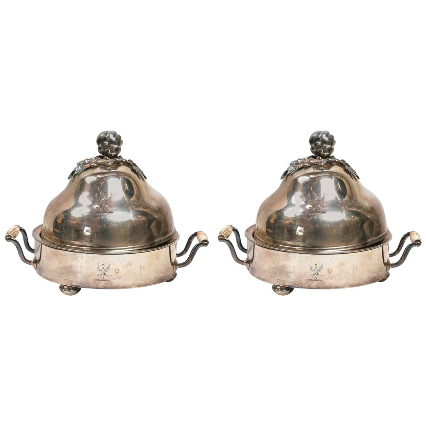 Pair of Antique Sheffield Domed Food Warmers For Sale
