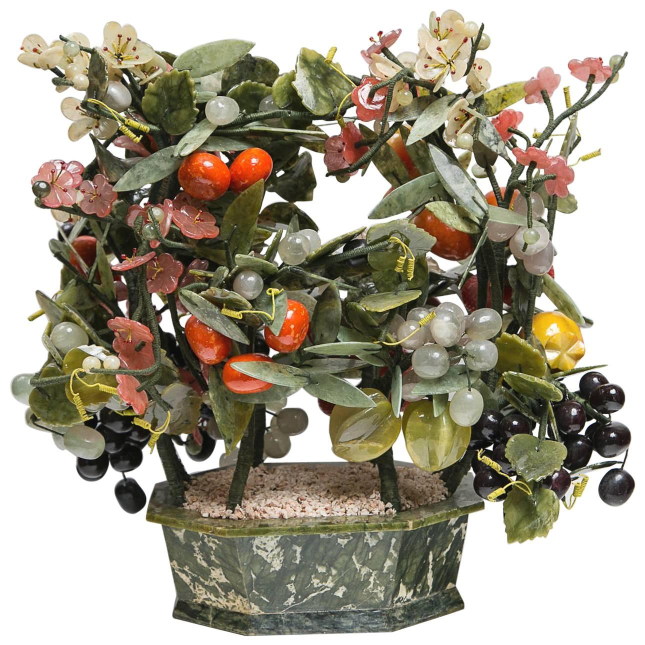 Over the Top Jade and Hardstone Flower or Fruit Basket For Sale