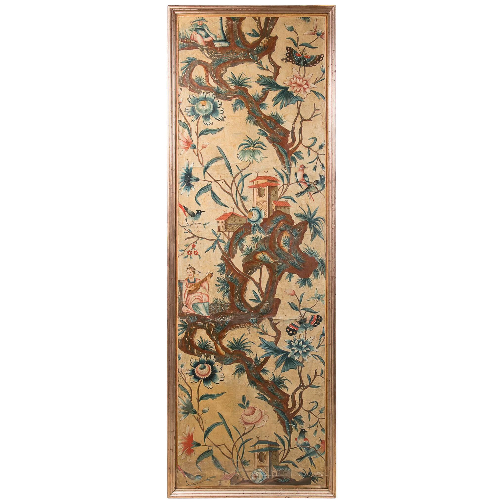 Set of Four 18th Century Chinoiserie Paintings on Canvas For Sale