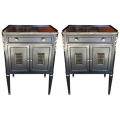 Handsome Pair of Ebonized Night Tables by John Widdicomb