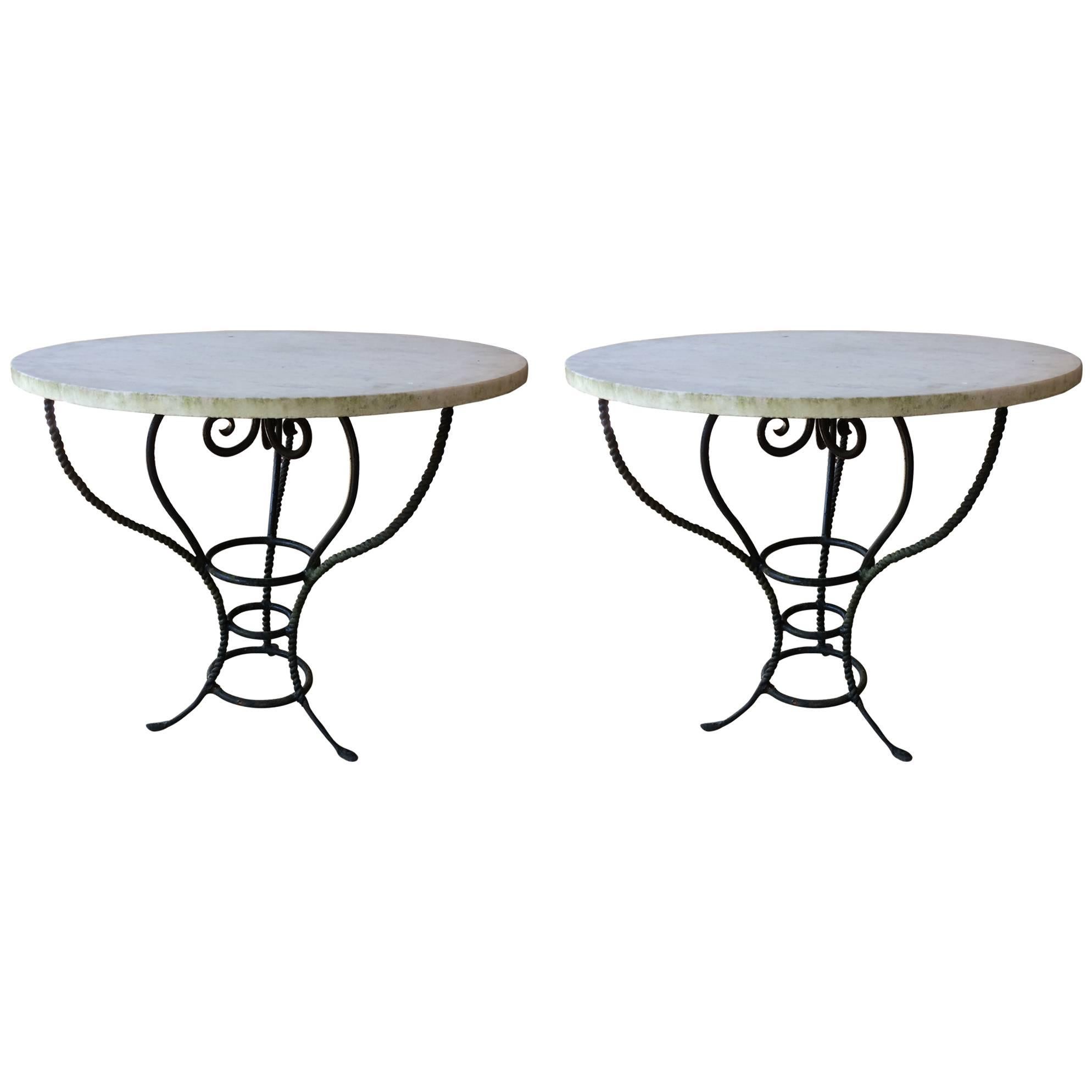 Great Looking Pair of Iron and Marble Side Tables