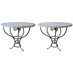 Vintage Great Looking Pair of Iron and Marble Side Tables