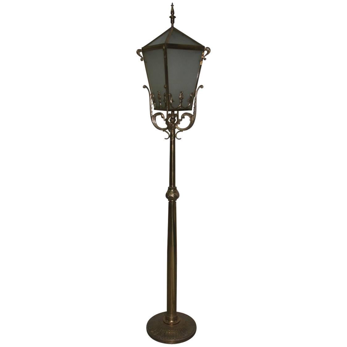 Big Floor Lamp Lantern Mid-Century Italian Design Brass Sculpture