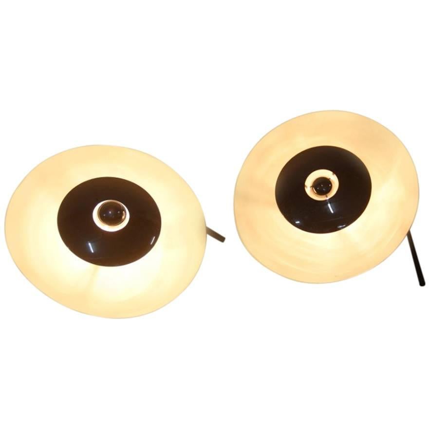 Minimal Pair of Table Lamps in Lacquered Metal and Steel, 1970, Esperia For Sale