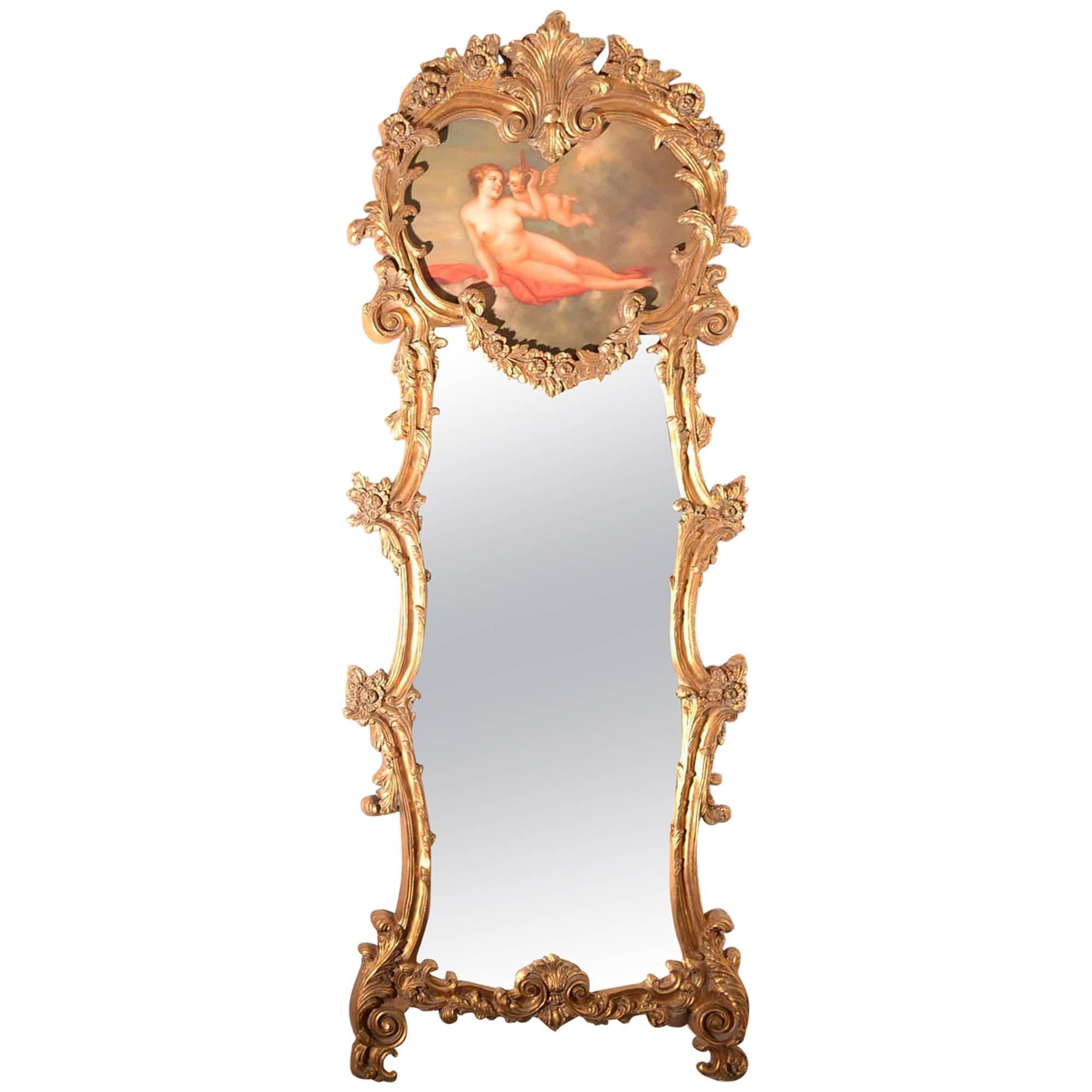 Magnificent Large Italian Gilded Mirror Angel Cherub