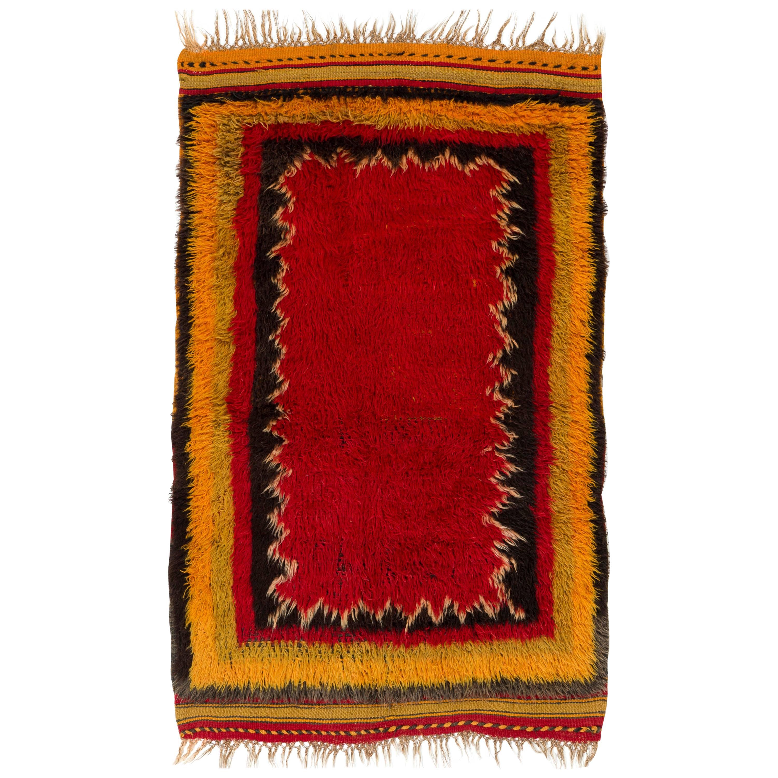 3.3x5.1 One of a Kind Midcentury Modern Tulu Rug. Wool Carpet, Floor Covering. 