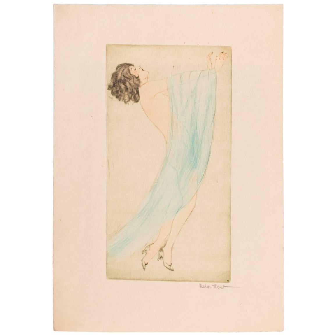 Etching by Vala Moro, Vienna Depicting an Art Deco Dancing Nude For Sale