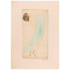 Antique Etching by Vala Moro, Vienna Depicting an Art Deco Dancing Nude