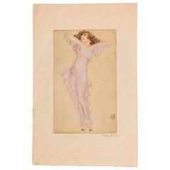 Antique Etching by Vala Moro, Vienna Depicting an Art Deco Dancing Nude