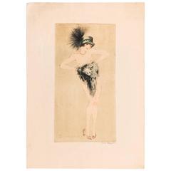 Antique Etching by Vala Moro Vienna Depicting an Art Deco Dancing Nude, Charleston