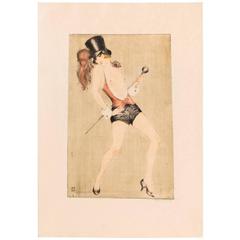Antique Etching by Vala Moro, Vienna Depicting an Art Deco Dancing Nude, Chanson