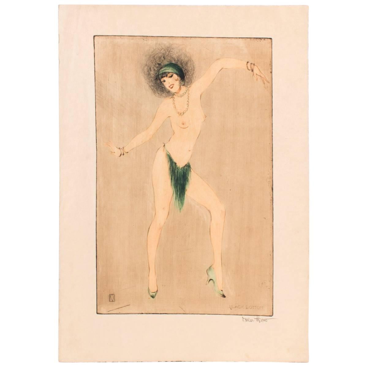 Etching by Vala Moro, Vienna Depicting an Art Deco Dancing Nude Black Bottom For Sale