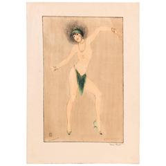Etching by Vala Moro, Vienna Depicting an Art Deco Dancing Nude Black Bottom