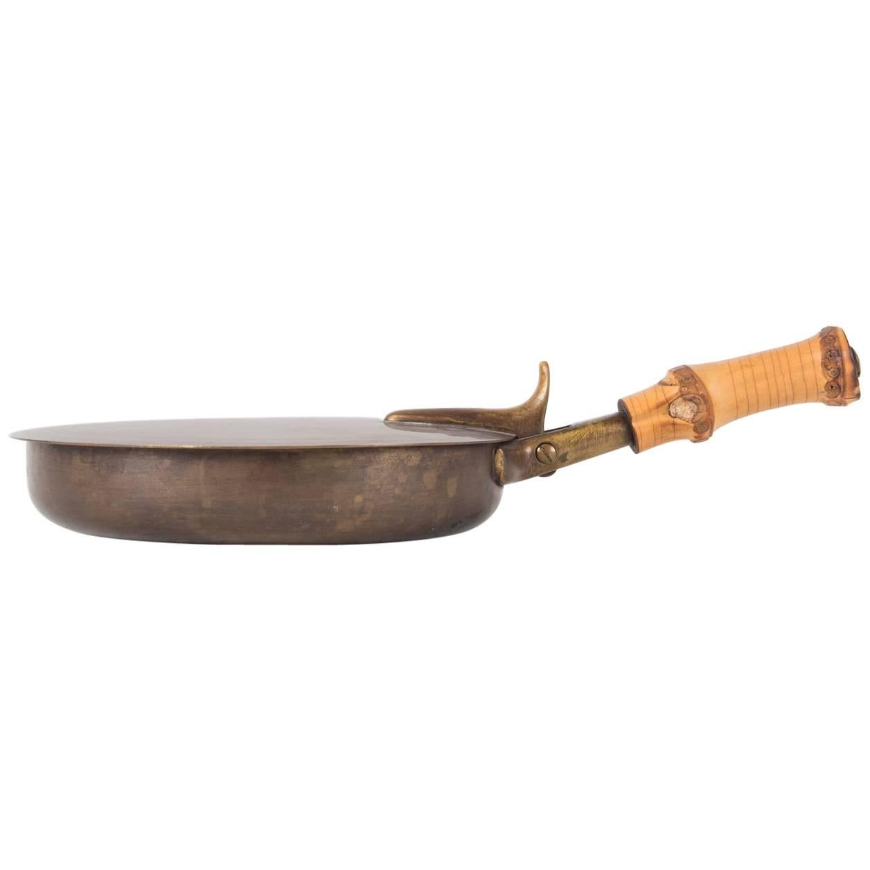 Marked Carl Auböck Heavy Brass and Bamboo Pan, Vienna, 1950s For Sale