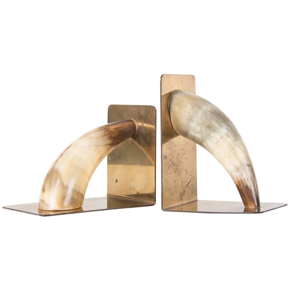 Marked Mid-Century Carl Auböck Horn Bookends, Vienna, 1950s For Sale