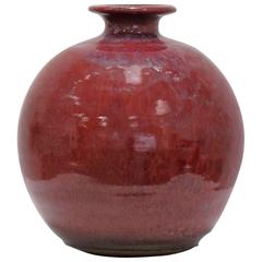 David Cressey Ceramic Vase, Glazed Crimson Red, Earthgender Ceramics, 1970s