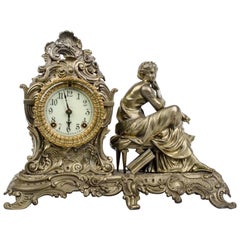 19th Century Mantel Clock Bronze Gilt Statue by Ansonia Clock Company