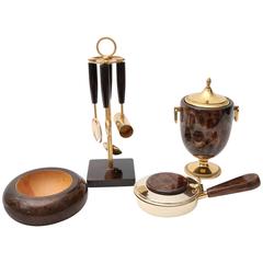 Eight Piece Set of Aldo Tura Barware in Gold Plate and Goatskin Parchement 6