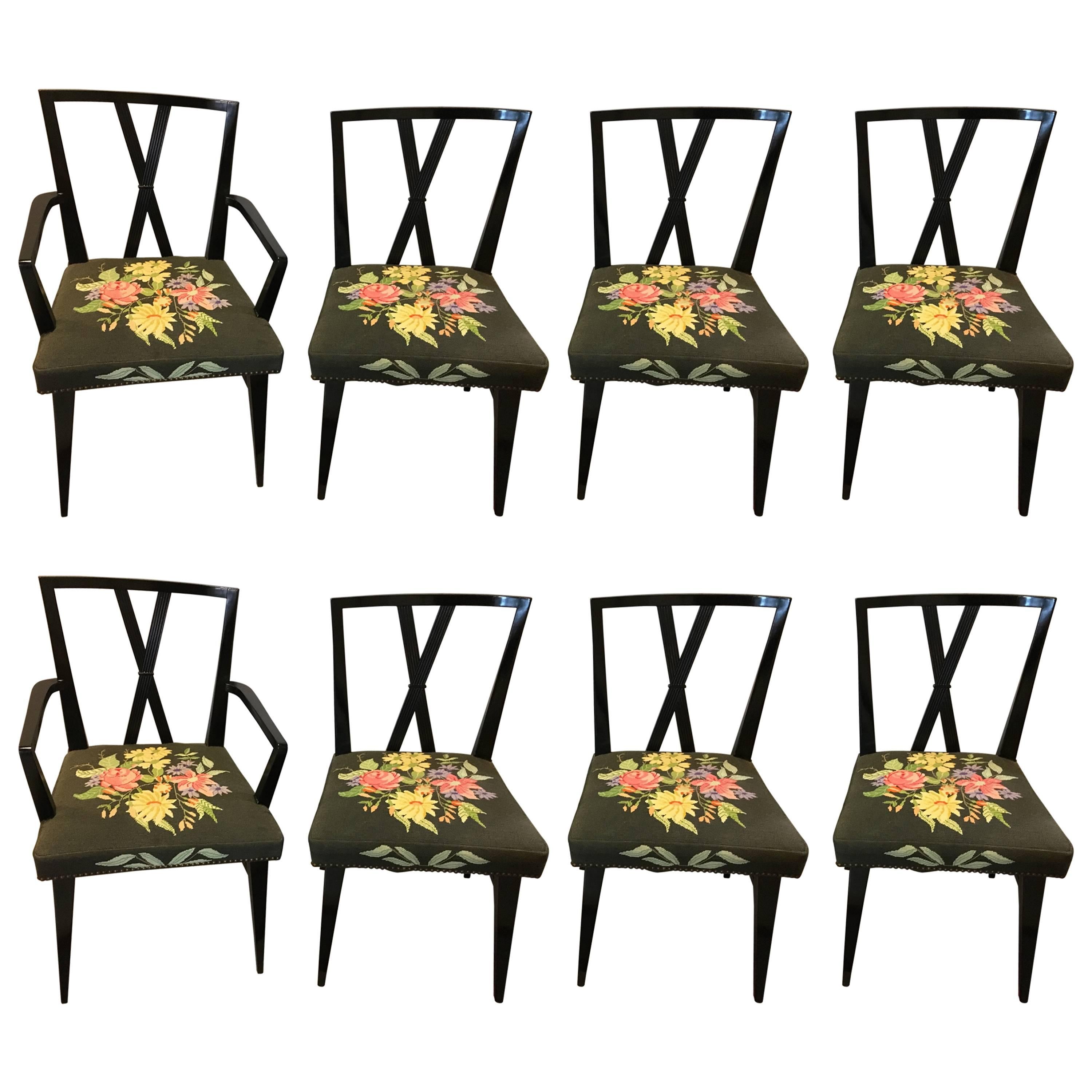 Set of Eight Ebonized Tommi Parzinger Dining Chairs