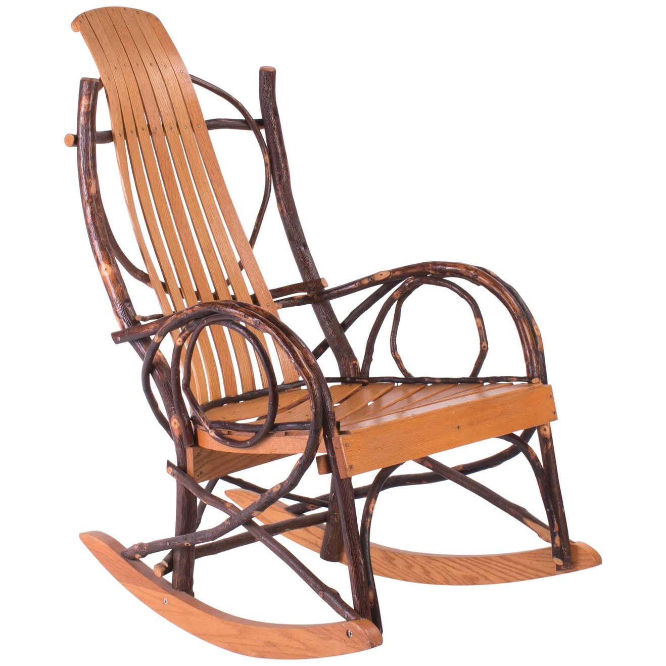 Tree Pattern Rocker Recliner Slated Wood and Tree Branch Artist Studio Rocking Chair at 1stDibs ...