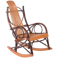 Slated Wood and Tree Branch Artist Studio Rocking Chair 