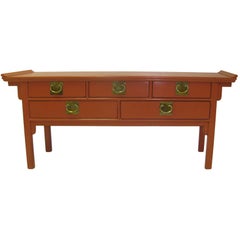 Chinese Red Lacquer Console Altar Table Credenza