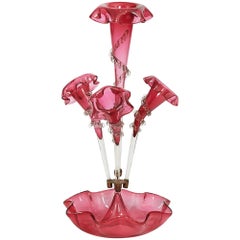 Antique 19th Century Cranberry Glass Epergne