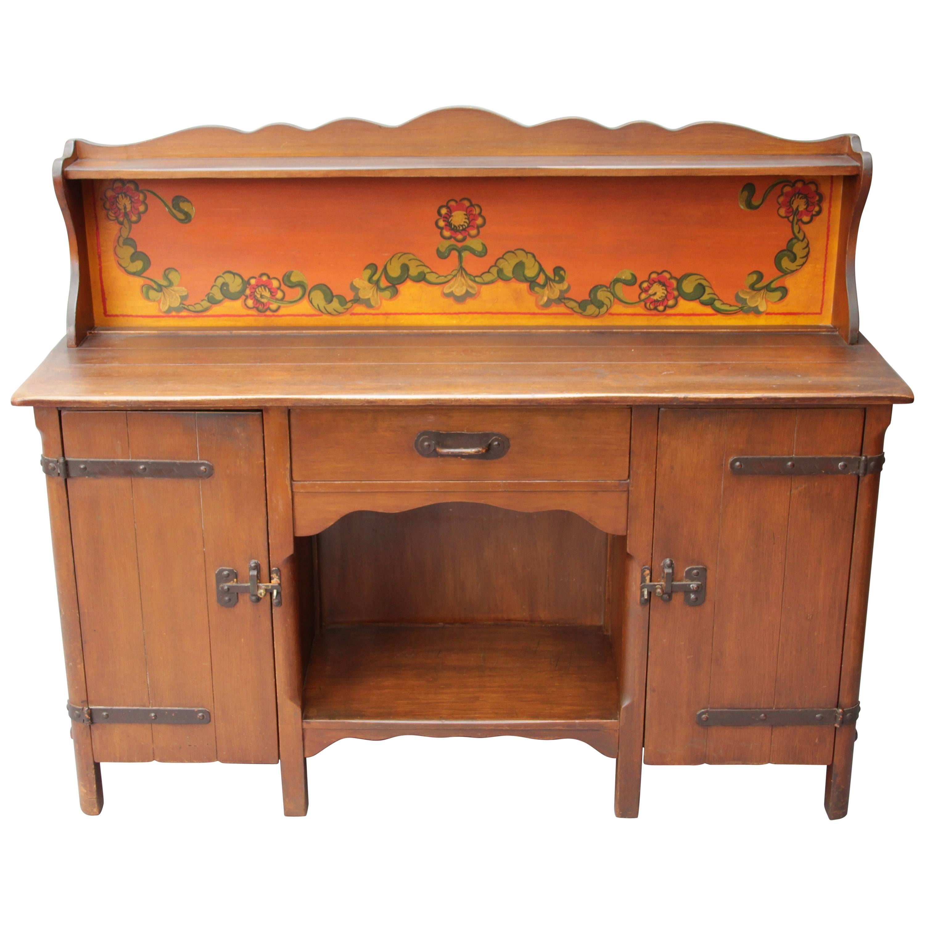 1930s All Original Monterey Sideboard with Pristine Original Painted Back Panel