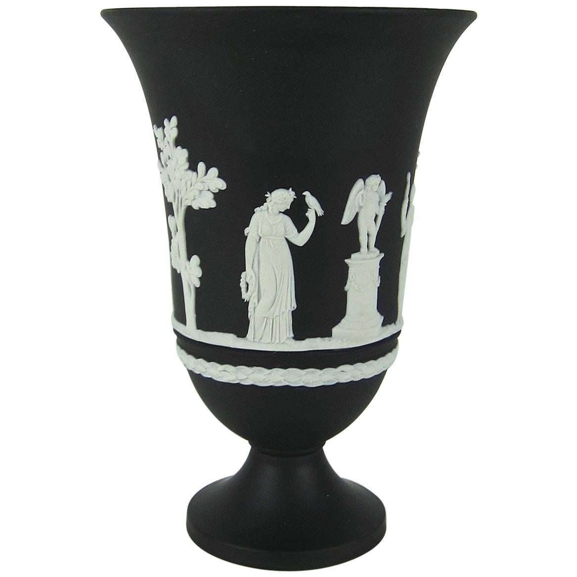 Wedgwood Black Jasper Ware Neoclassical Vase with Sacrifice Figures
